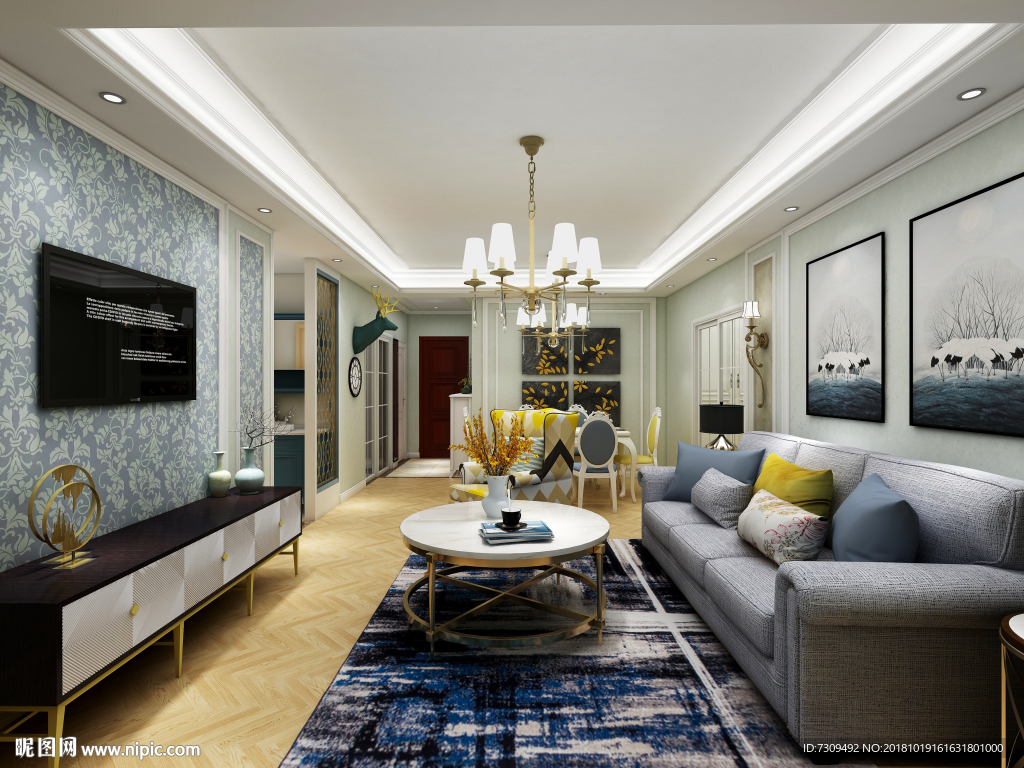 后现代风格家装客餐厅装修效果图