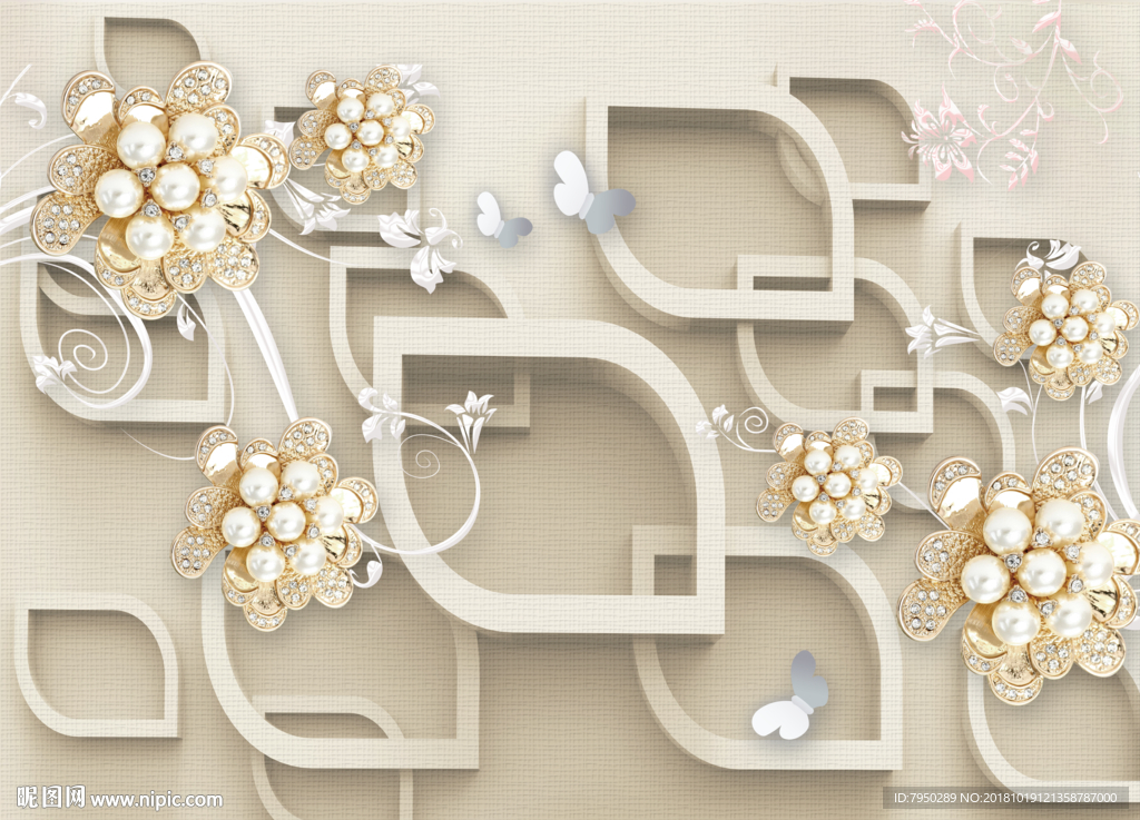 浮雕珠宝花朵背景墙装饰