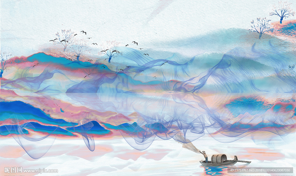 蓝色山水画