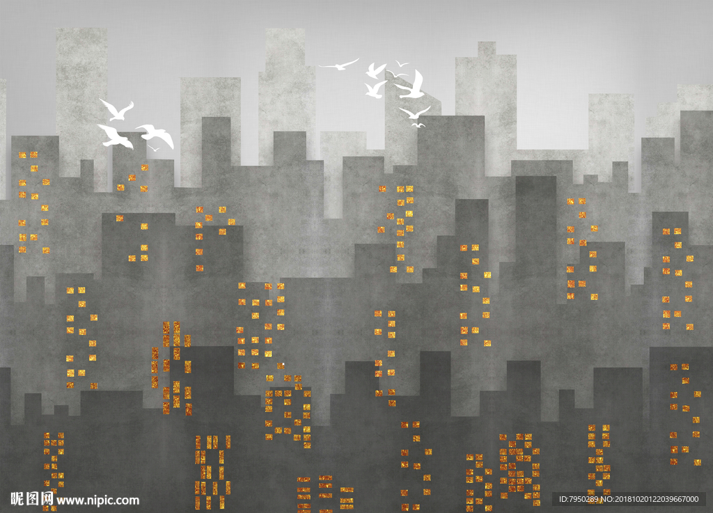 现代城市简约背景墙