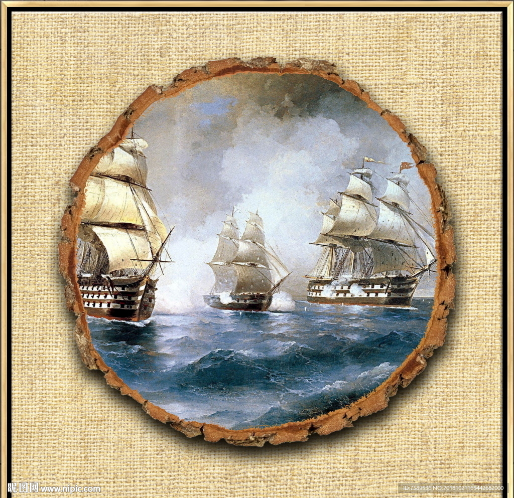 复古北美帆船装饰画