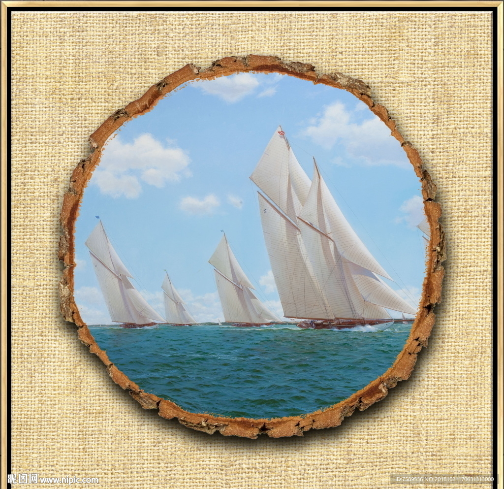复古北美帆船装饰画