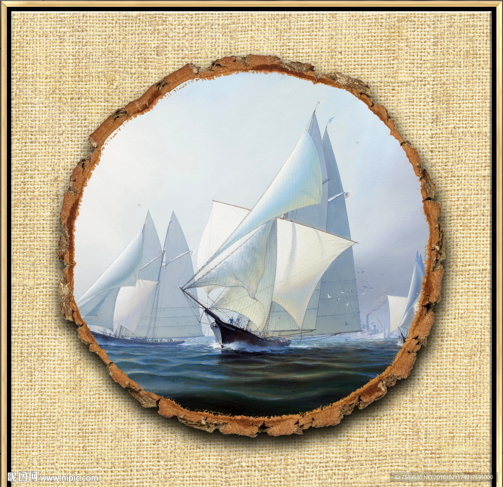 复古北美帆船装饰画