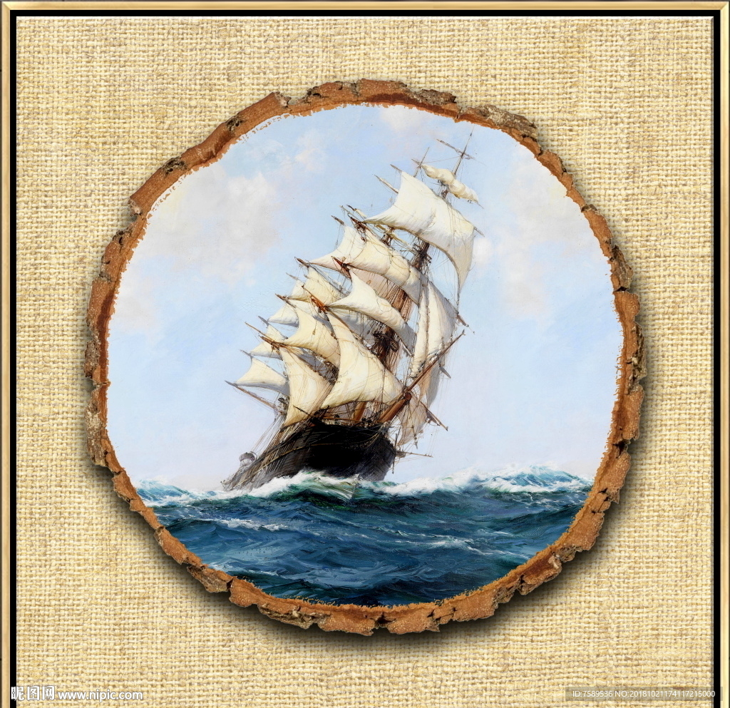 复古北美帆船装饰画