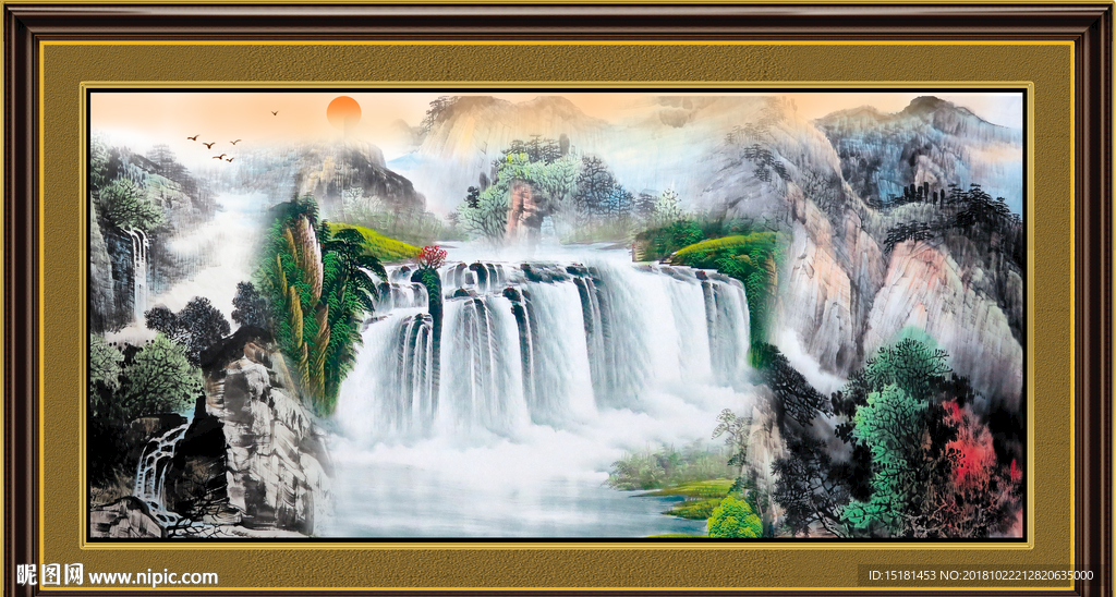 富水长流 山水风景画 山水画