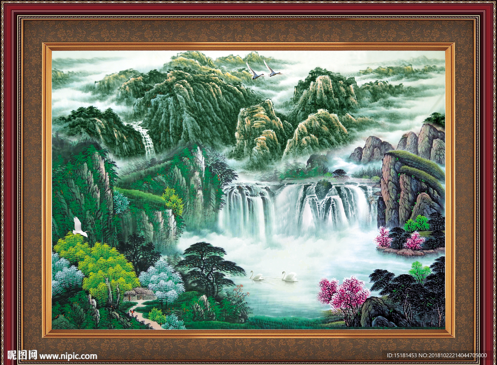 富水长流 山水风景画 山水画