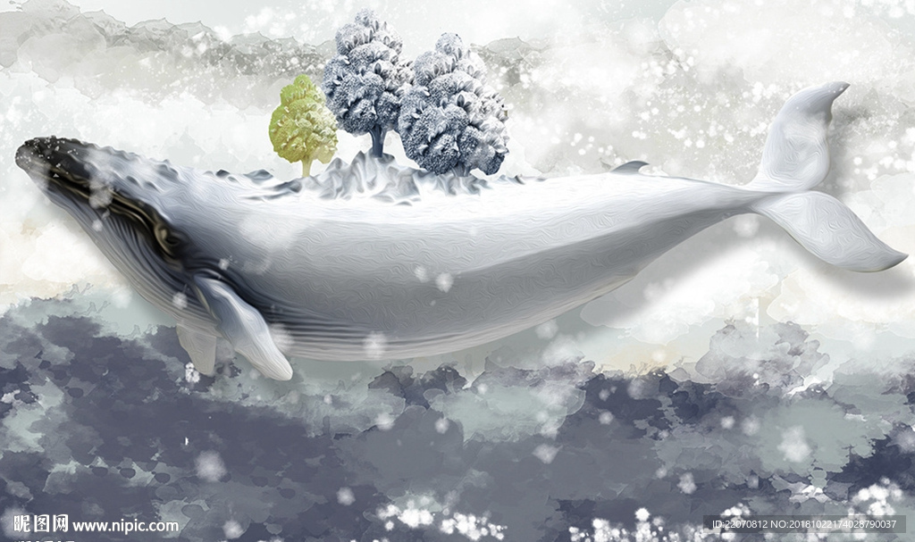 海洋童话鲸鱼浮雕背景墙