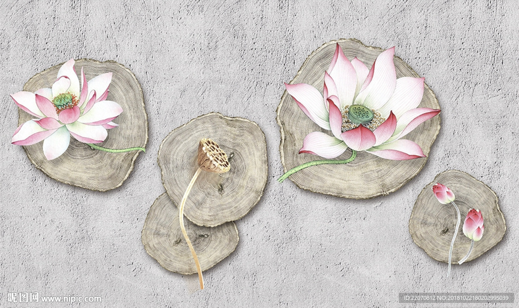 现代荷花莲蓬背景墙