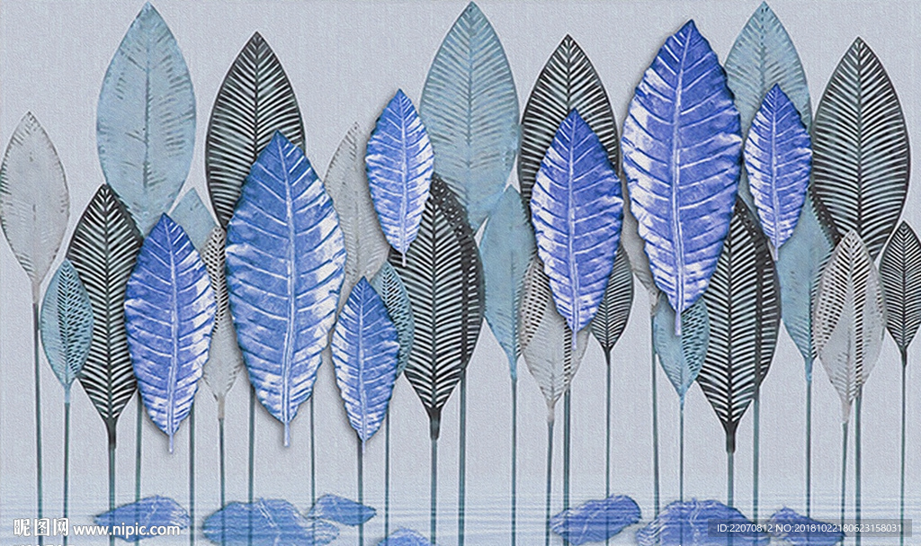 创意油画叶子浮雕背景墙