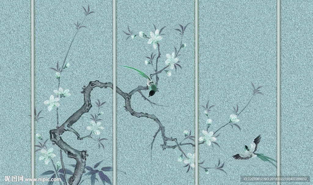 新中式喜鹊杜鹃图背景墙