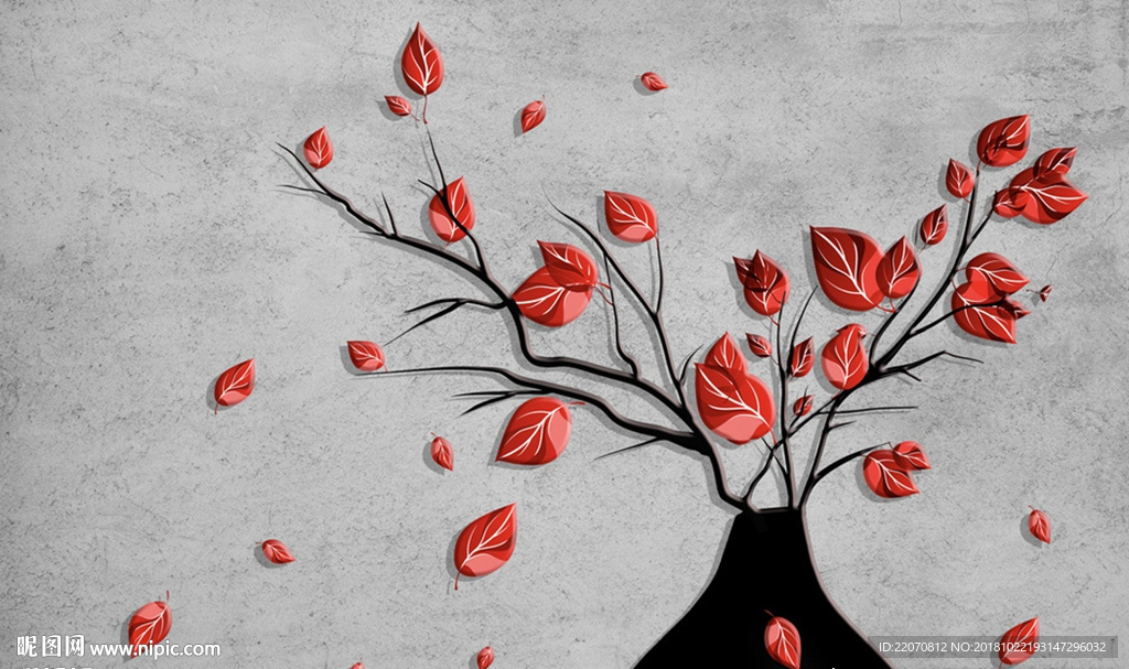 现代时尚浮雕花枝花瓶背景墙