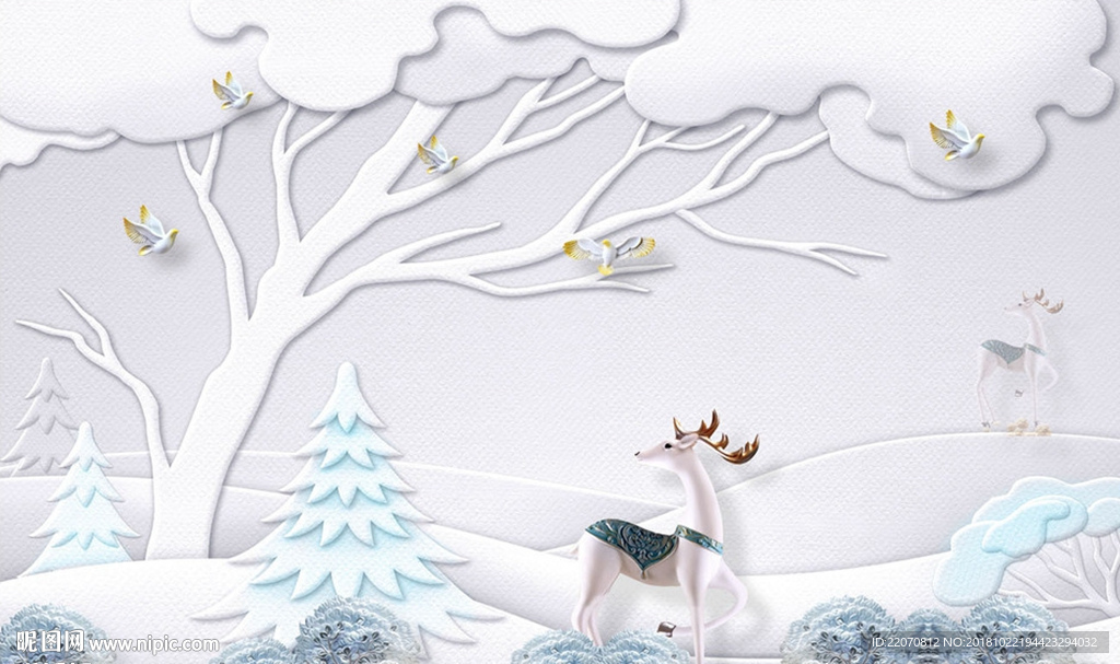 浮雕森林麋鹿背景墙