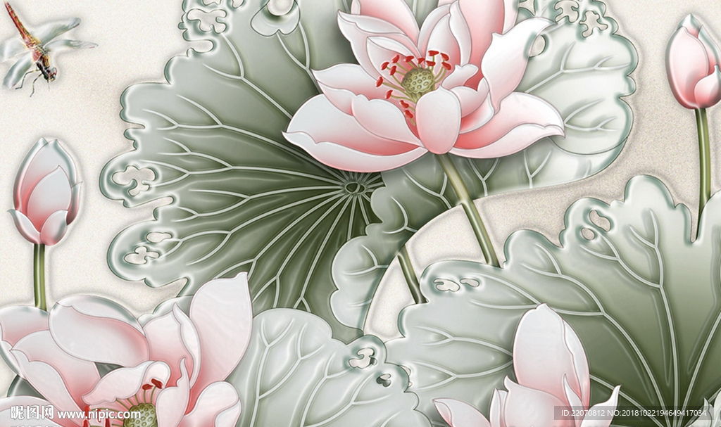 现代荷花背景墙