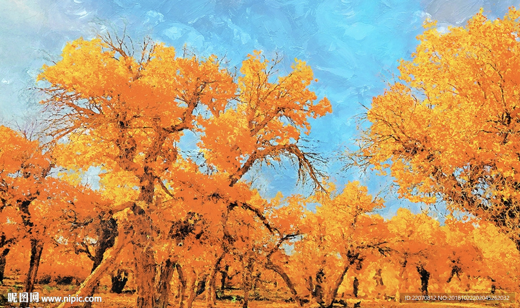 中式油画城市风景金秋背景墙