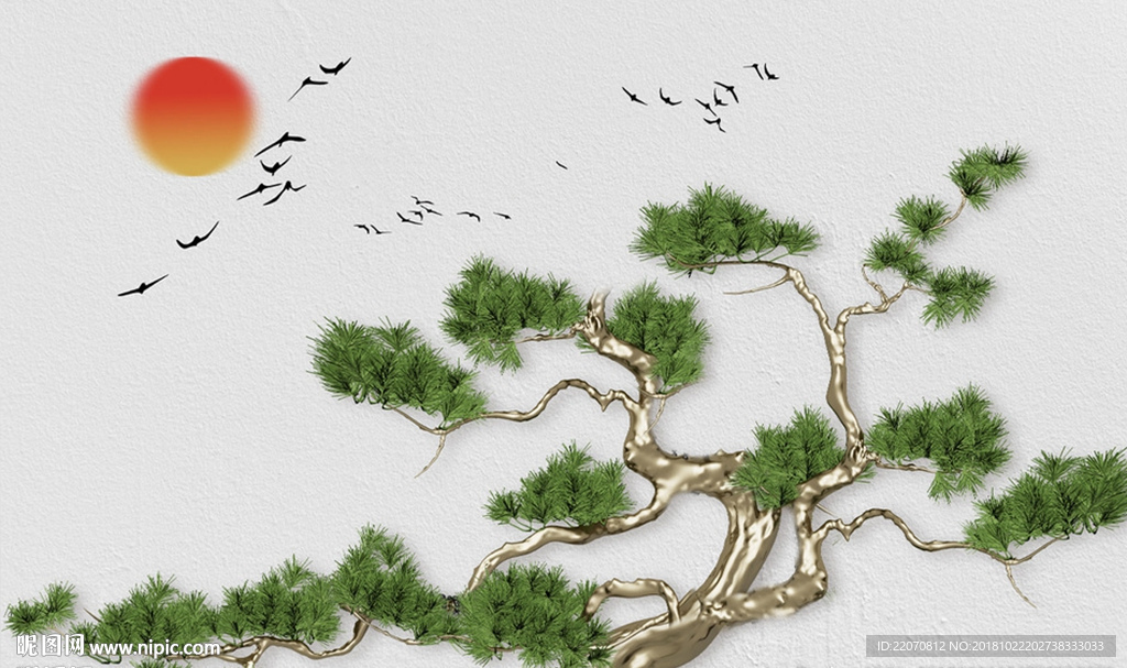 立体古松浮雕背景墙