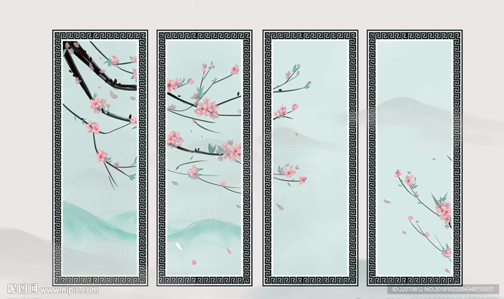 中式花枝背景墙