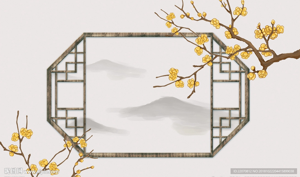 中式花鸟花枝背景墙