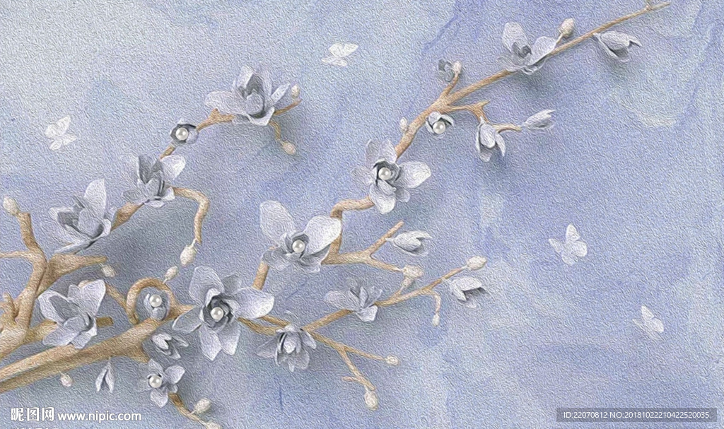 立体花卉典雅蓝色背景墙
