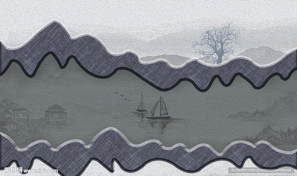 典雅立体高级灰山水背景墙