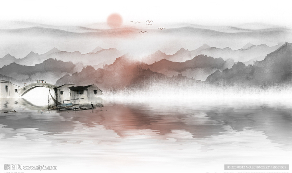 时尚江南水乡风景画背景墙