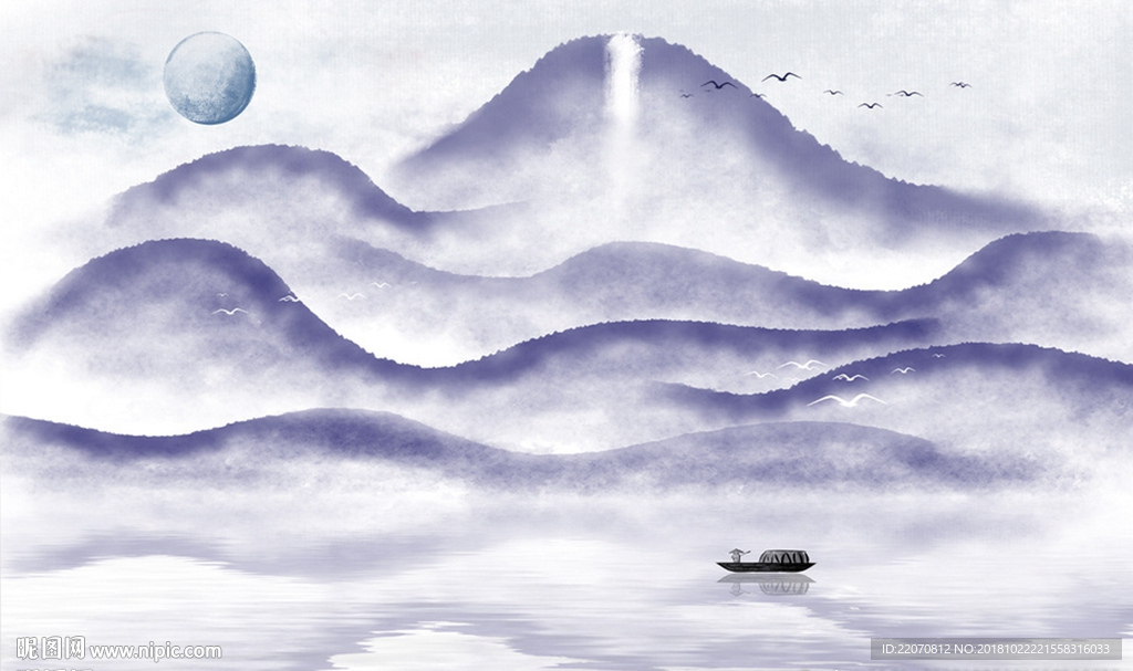 清新时尚抽象几何风景画背景墙