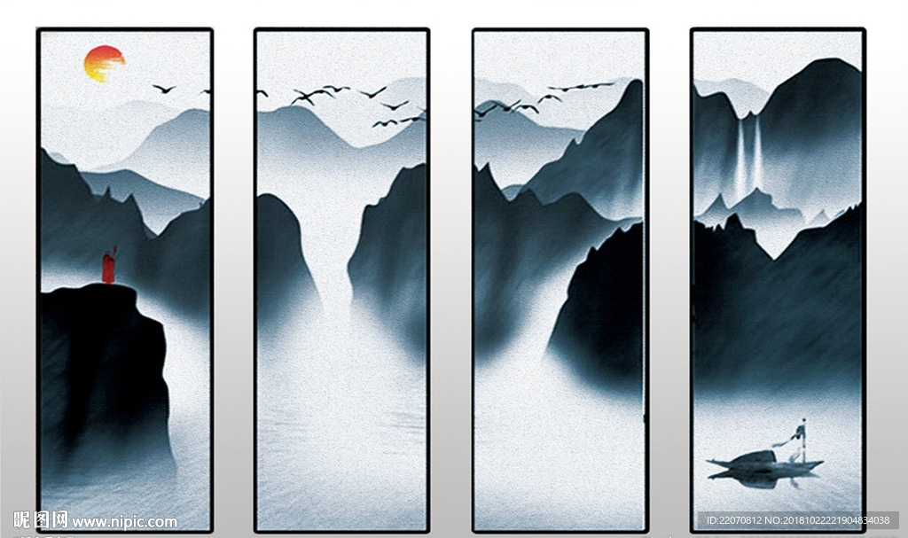 风水墨山水背景墙