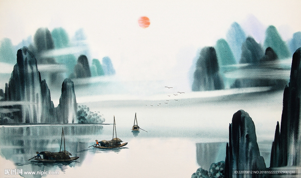 中式水墨意境风景背景墙