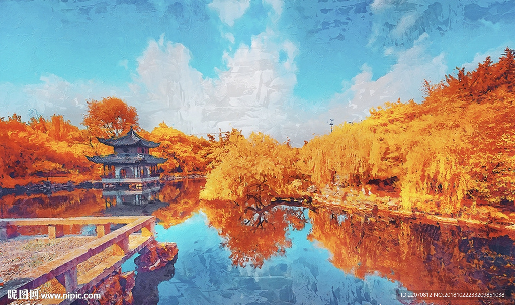 油画风景背景墙