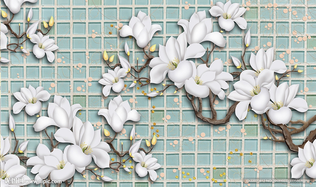 现代冰清玉洁花枝背景墙