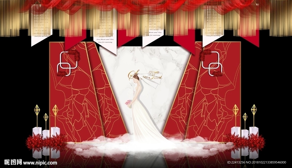 红白大理石主题婚礼舞台效果图