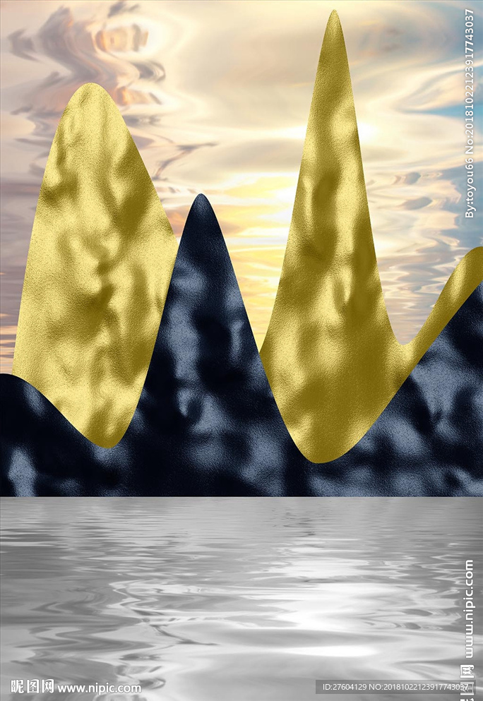 金色现代山抽象几何装饰画