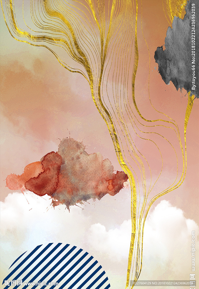 金色现代抽象几何装饰画