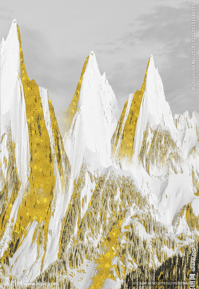 金色现代抽象山装饰画