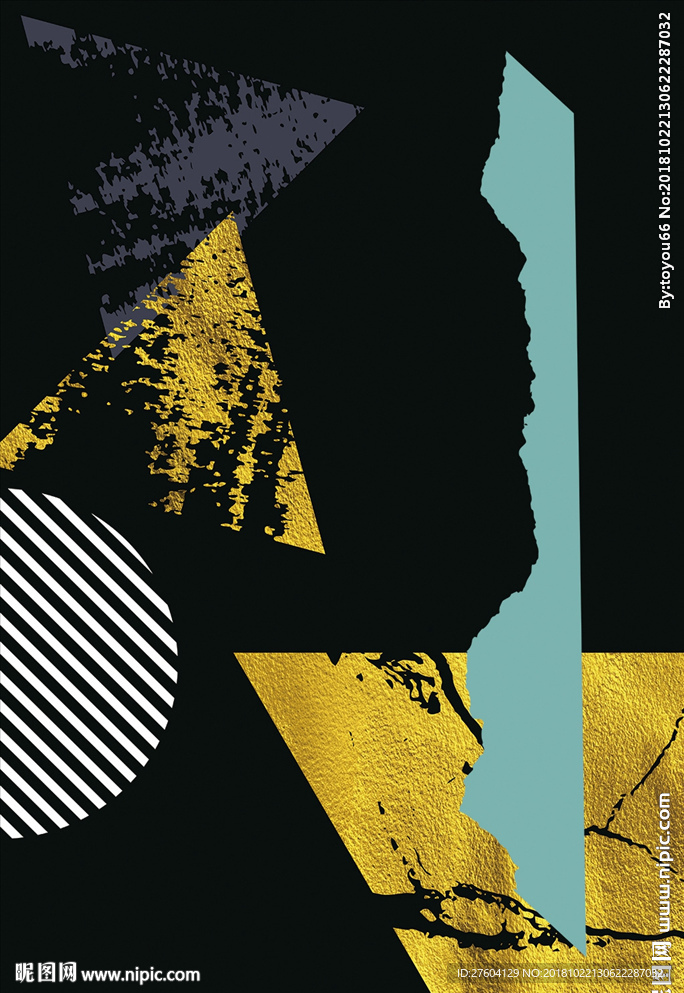 金色现代抽象几何装饰画