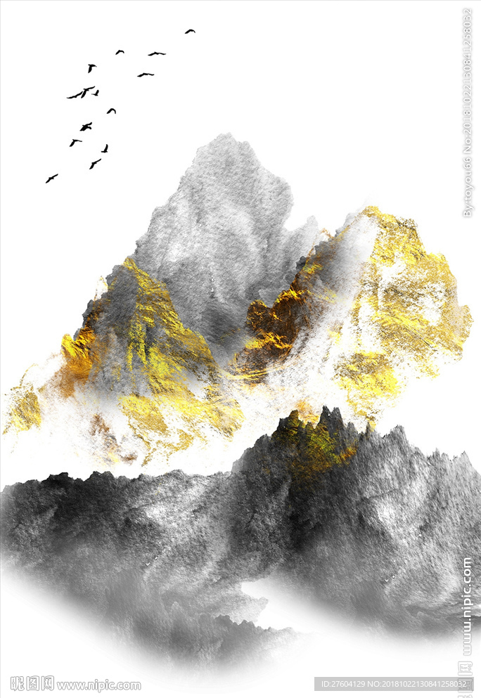 金色现代抽象几何装饰画