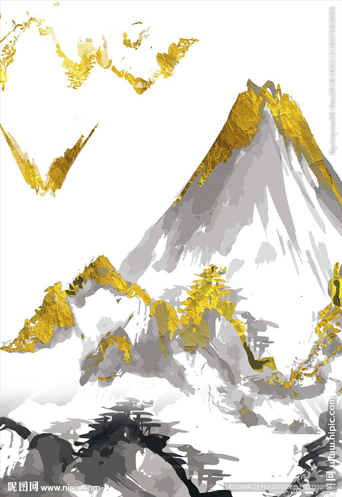 金色现代抽象山水图案装饰画
