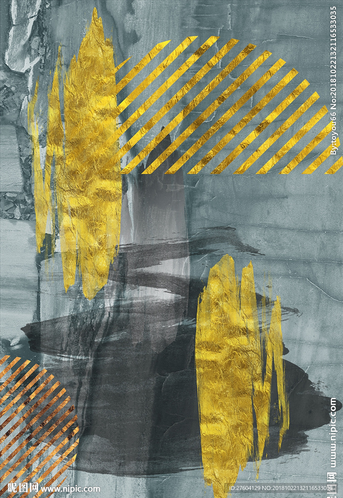 金色现代抽象几何图案装饰画