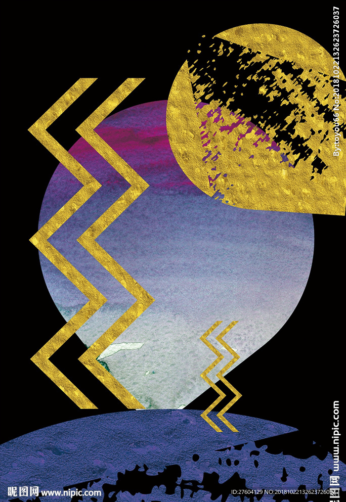 金色现代抽象几何图案装饰画