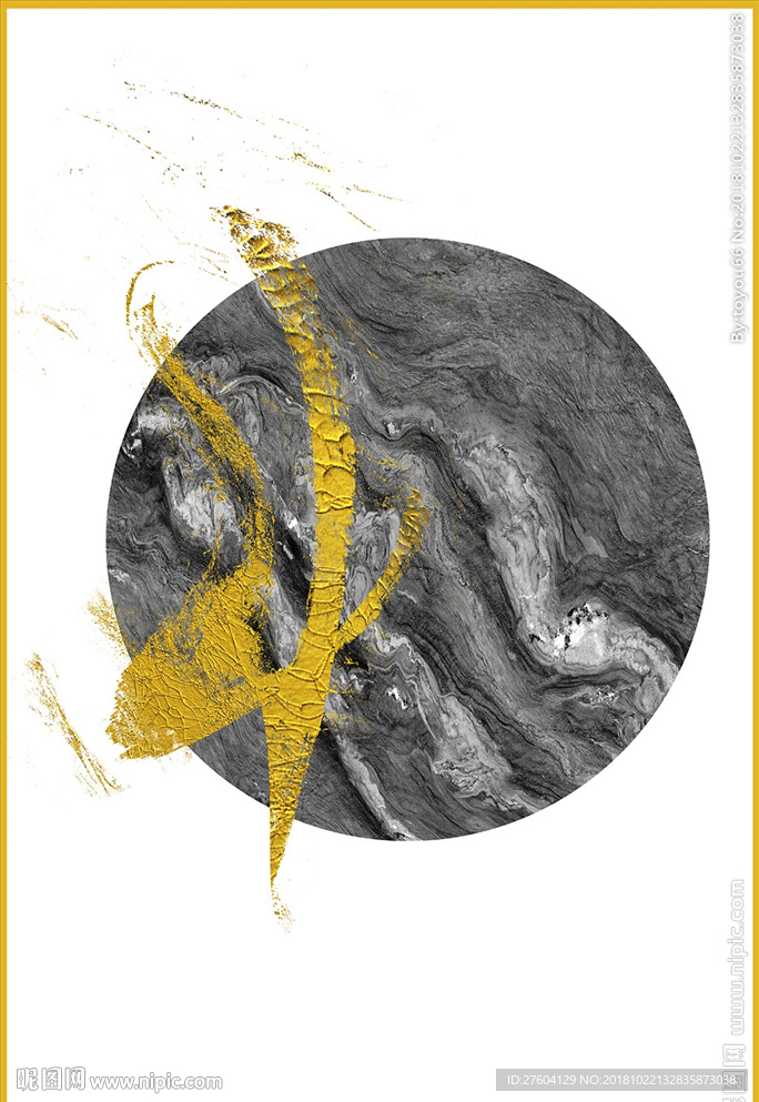 金色现代抽象几何图案装饰画