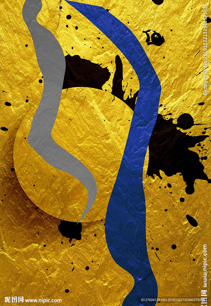 金色现代抽象几何图案装饰画