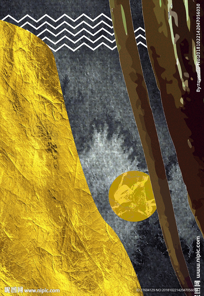 金色现代抽象几何图案装饰画