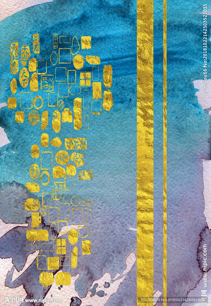 金色现代抽象几何图案装饰画