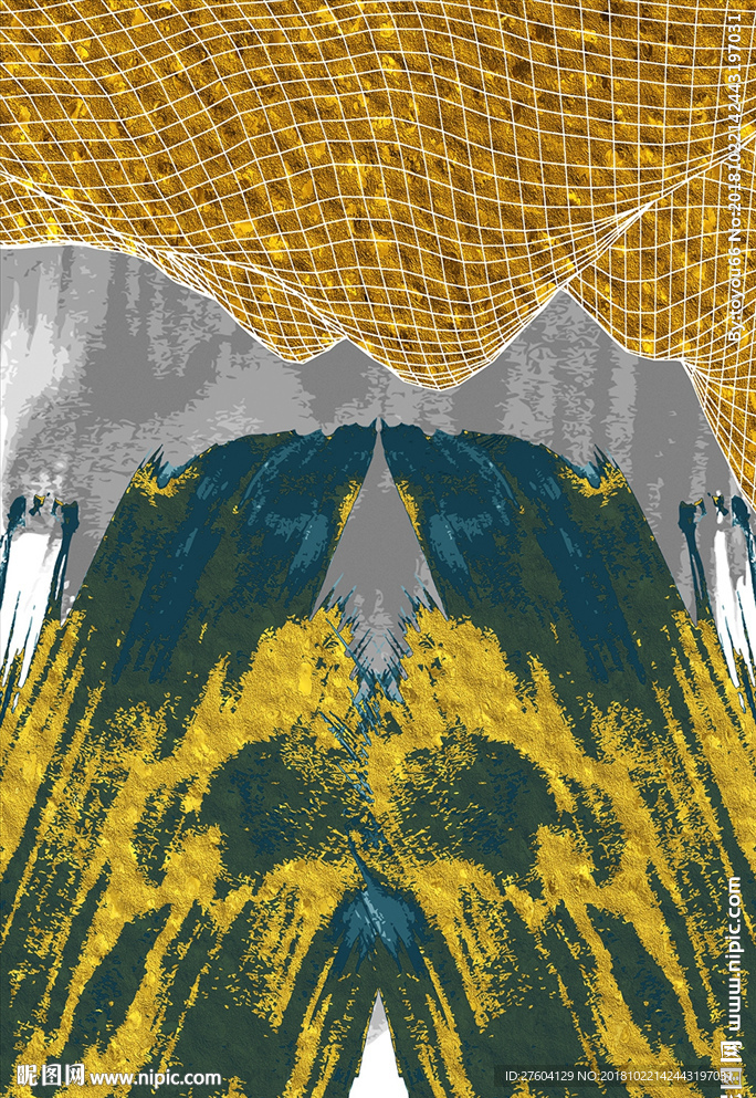 金色现代抽象几何图案装饰画