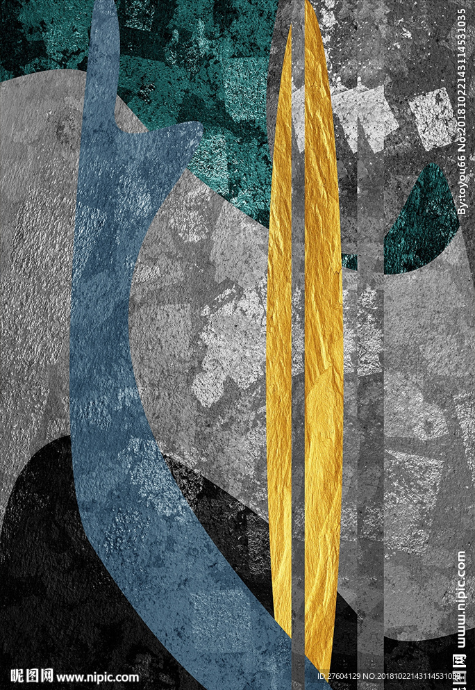 金色现代抽象几何图案装饰画