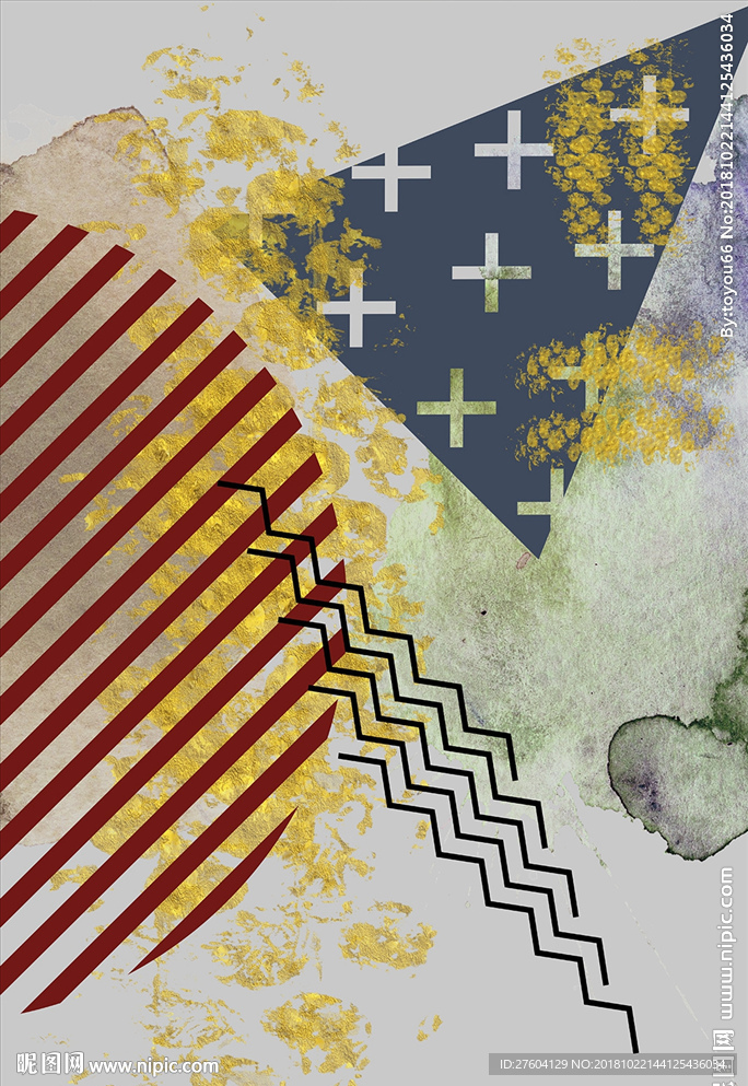 金色现代抽象几何图案装饰画