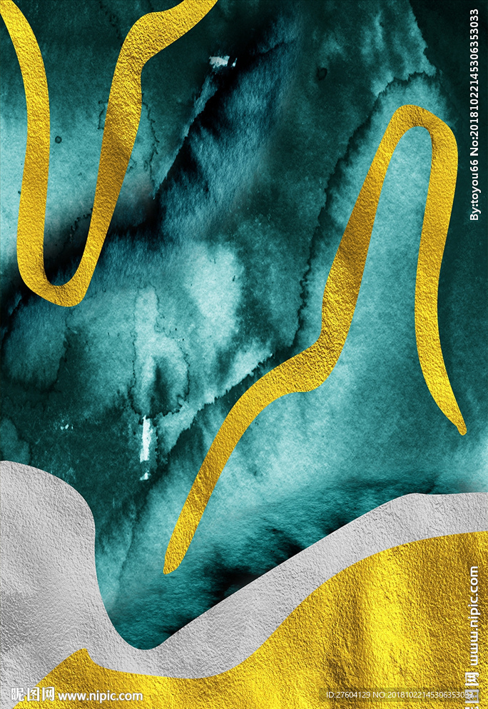 金色祖母绿抽象线条装饰画