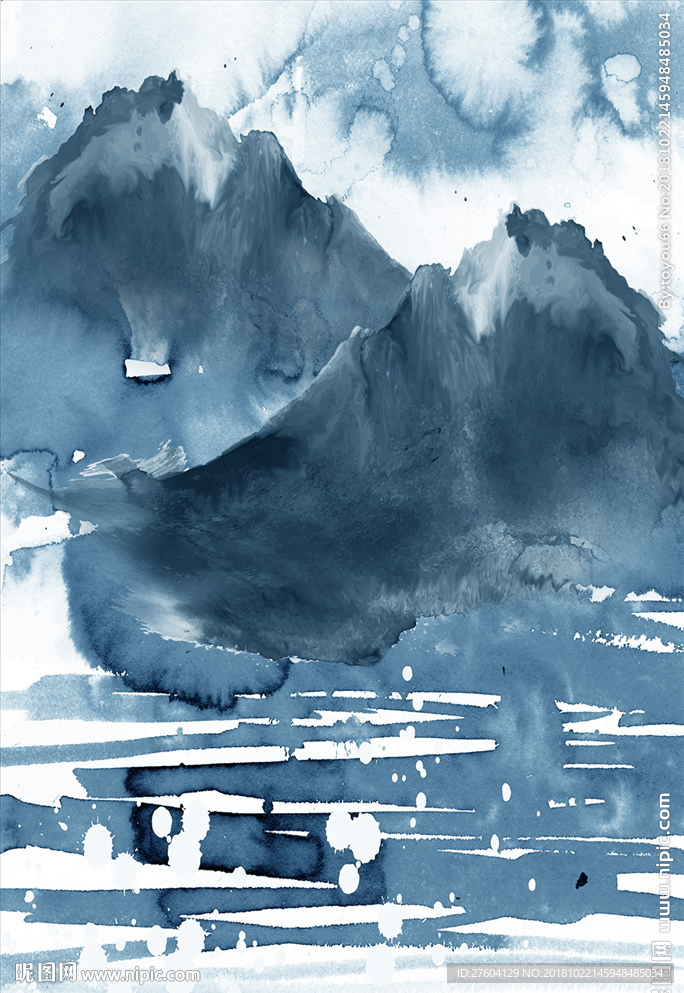 抽象水彩山水装饰画图片