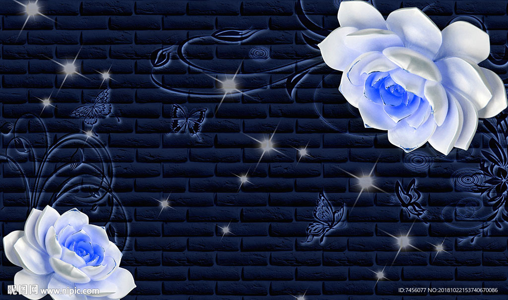唯美梦幻蓝色花瓣背景墙