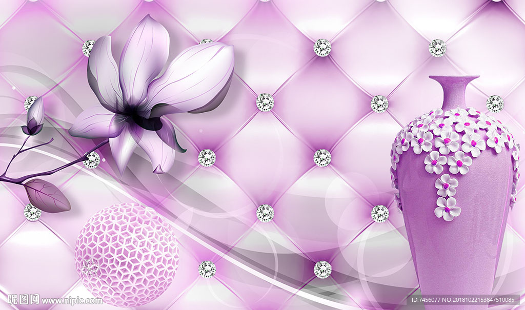 透明花卉花瓶软包立体背景墙