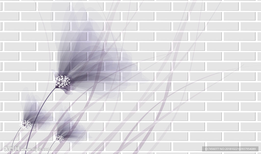 透明紫色花卉墙面立体背景墙